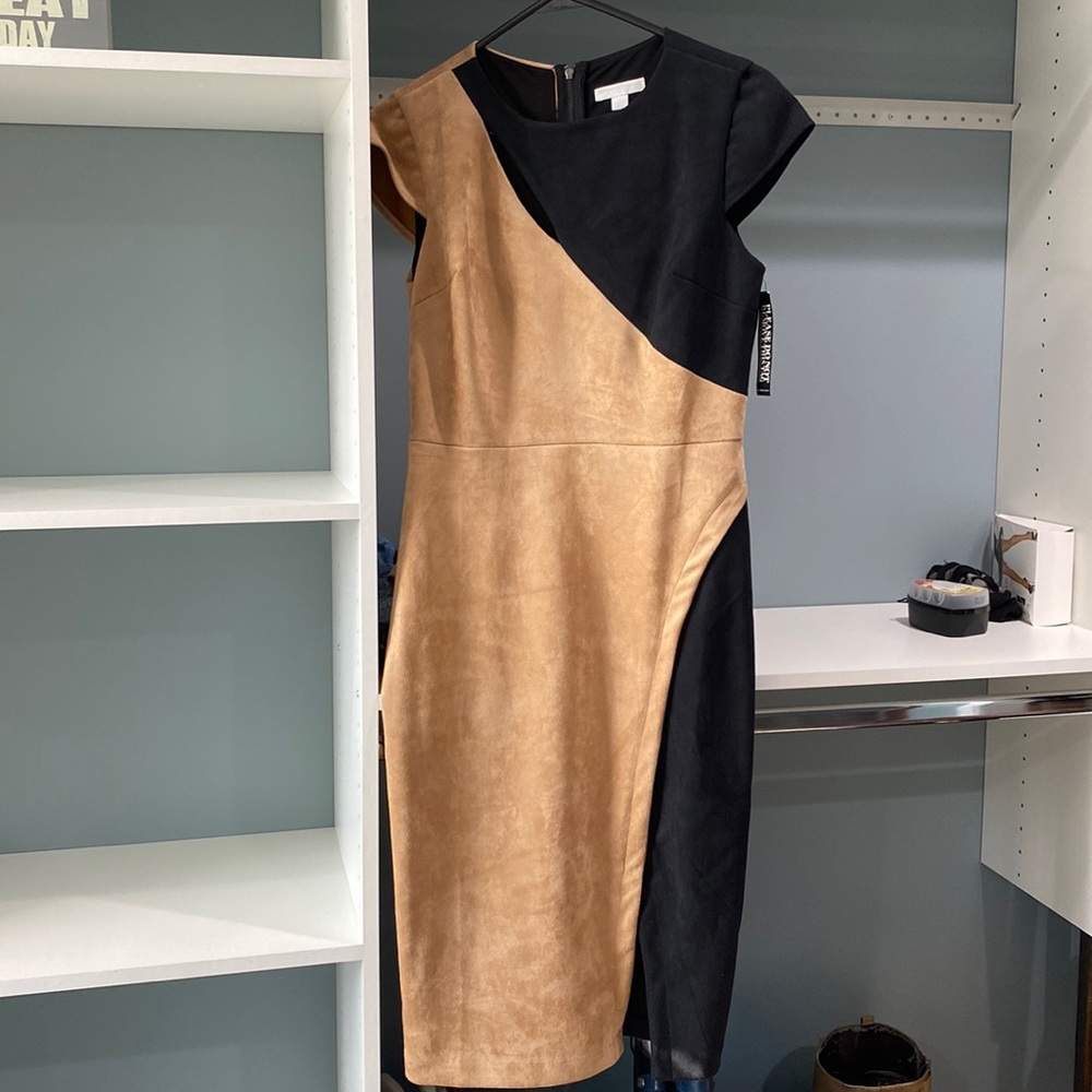 Rare New York & Company Black Tan suede dress